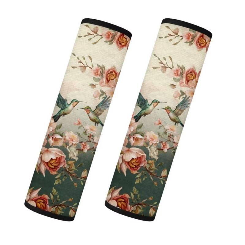 TOADDMOS Kolibri Sicherheitsgurt Abdeckung Pad Floral Blossom 2PCS Auto Sitzgurt Pads für Frauen Weiche Sicherheitsgurt Kissen Universal Fit Innenbezüge für die meisten Autos von TOADDMOS