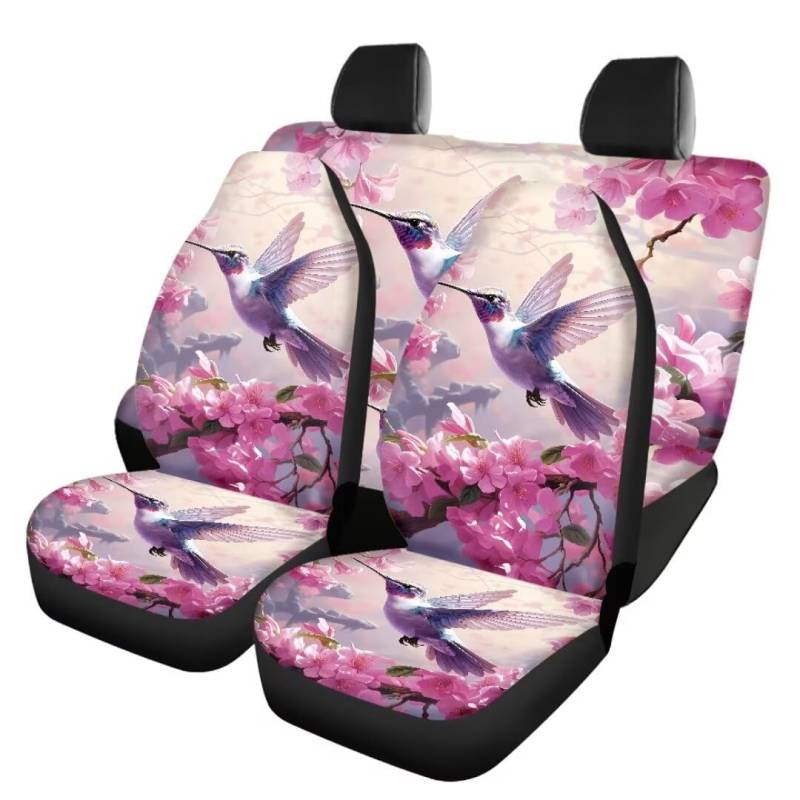 TOADDMOS Kolibri Universal Sitzbezüge für Autos Rosa Pfirsichblüte Vordere Autositzbezüge und Rückseite Autositzbezug Polyester Sitzbezüge Fit für Frauen Lady Limousinen, Autos, Vans, Satz von 4 von TOADDMOS