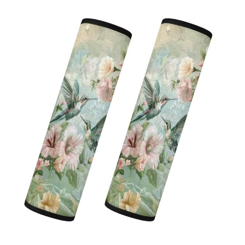 TOADDMOS Kolibris Warme Auto Sicherheitsgurt Pads Weiß Floral Blossom Auto Sicherheitsgurt Abdeckung 2PCS Flanell Sicherheitsgurt Kissen für Erwachsene Frauen Hilft, Sie Hals und Schulter zu schützen von TOADDMOS