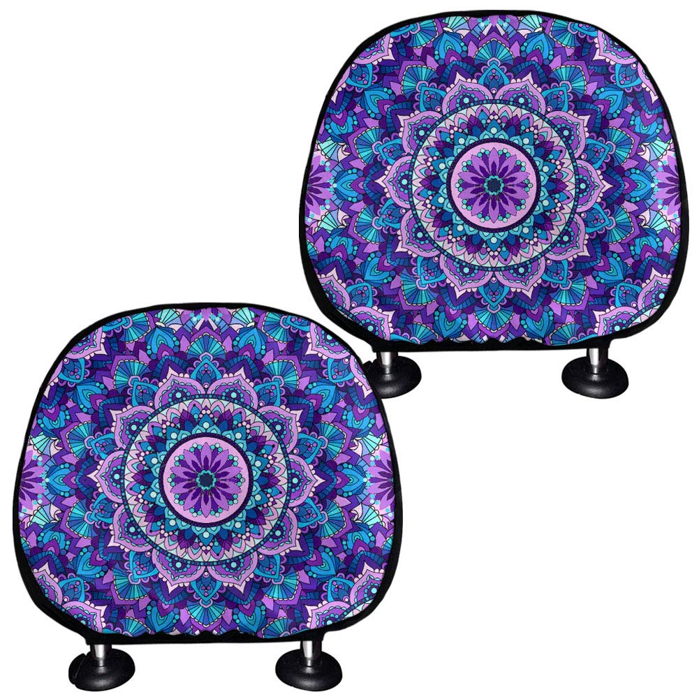 TOADDMOS Kopfstützenbezug, Bohème-Mandala, Blumenmuster, violett, modisches Design, für Auto, LKW, SUV, Van, Kopfstützenbezüge für Fahrzeuge – Set von 2 von TOADDMOS