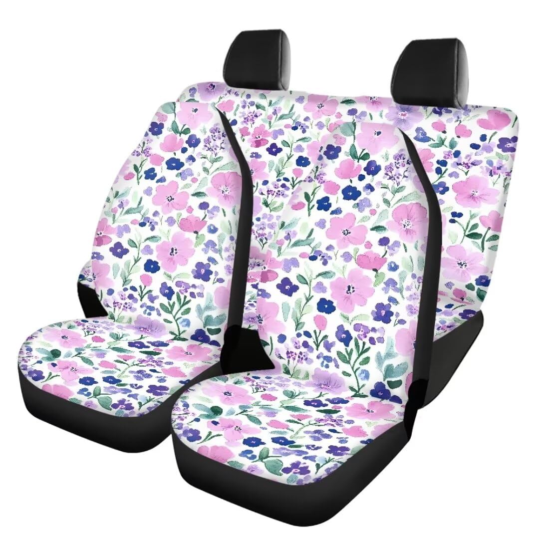 TOADDMOS Light Purple Floral Auto Seat Protectors Full Set Blumen Front Set und Rear Split Bank Sitzbezüge Full Wrap Rückenlehne Schutzhülle Auto Zubehör für Auto, SUV von TOADDMOS