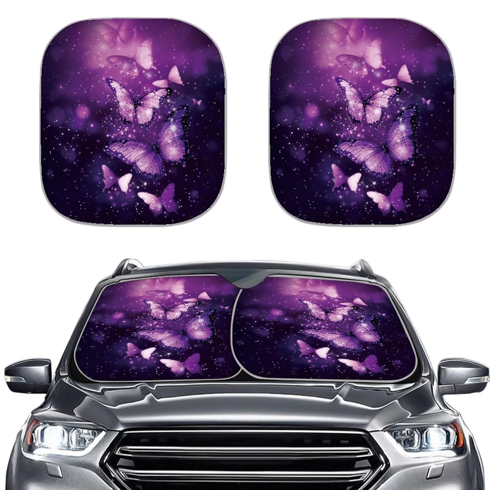 TOADDMOS Lila Butterfly Shine Auto Sonnenschutz, 2-Pack, Auto Windschutzscheibe Abdeckung UV Strahlen Reflektor Schatten Sonnenschutz Auto Innenraum Zubehör Visier von TOADDMOS