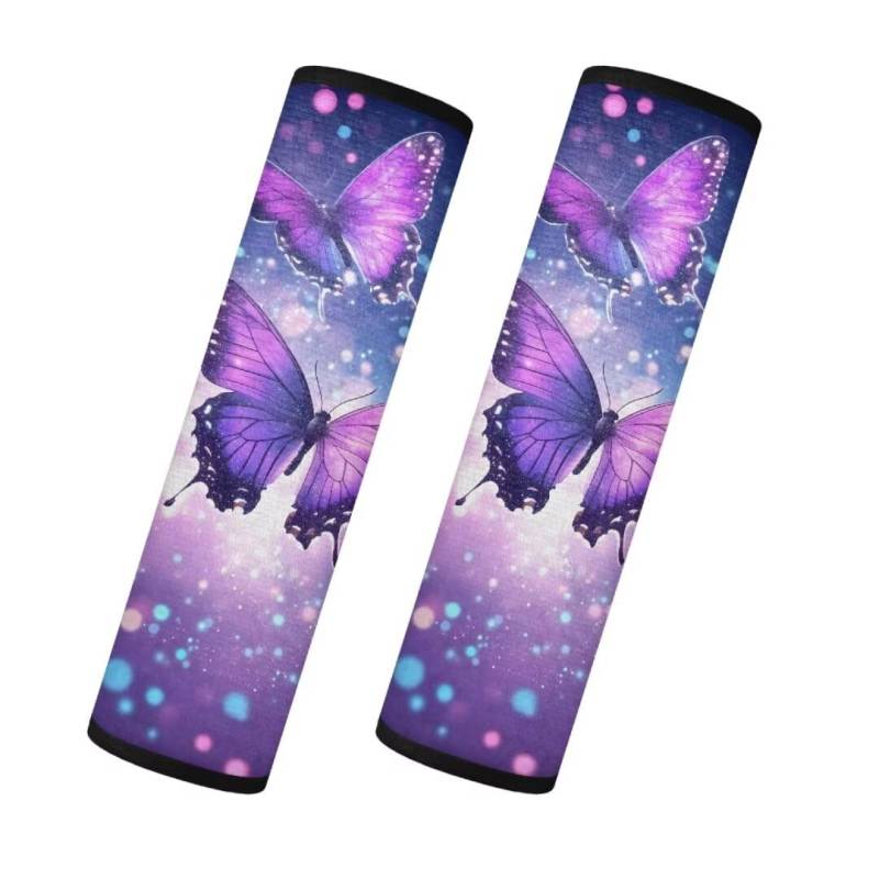 TOADDMOS Lila Butterfly Starlight Sicherheitsgurt Abdeckungen Fuzzy Fluffy Sicherheitsgurt Kissen Autositz Schultergurt Pads -Universal Fit für Autos, Trucks&SUVs,2-teiliges Set von TOADDMOS