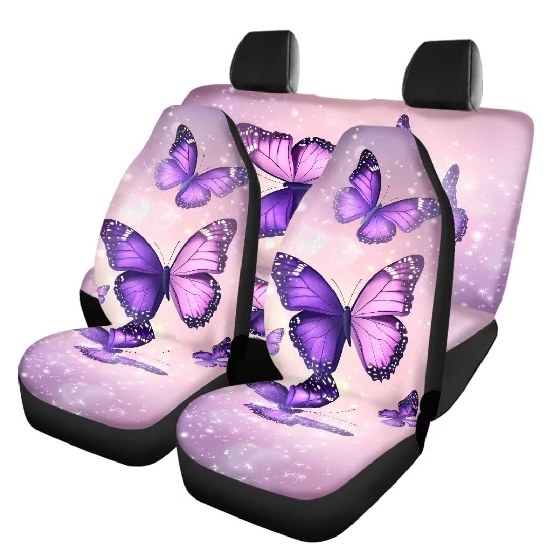 TOADDMOS Lila Diamant Schmetterling Auto Innenraum Sitzbezug Set von 4 Front Set und Rear Split Bench Sitzbezüge Auto Seat Protector Auto Innenbezüge für Auto Truck Van SUV von TOADDMOS