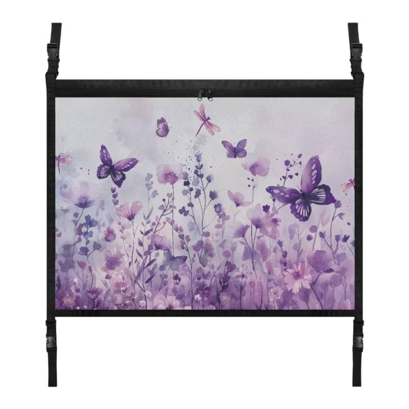 TOADDMOS Lila Schmetterling Dragonfly Auto Deckenspeichernetz Blumenblumen Hängen Automobil Frachtnetze Auto Netztasche, Auto Reise Zubehör von TOADDMOS