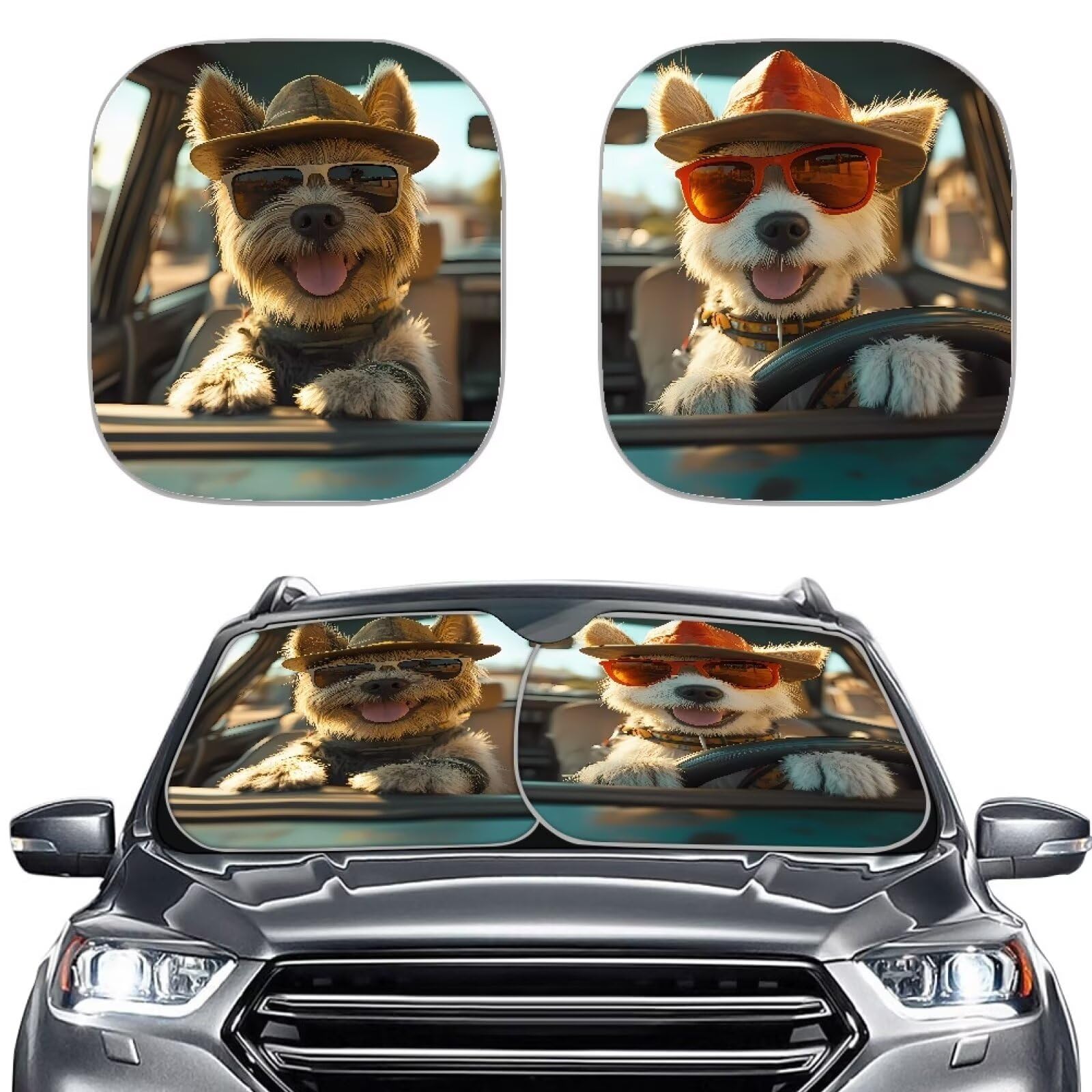 TOADDMOS Lustige Auto Sonnenschutz Set von 2 Cairn Terrier und Norwegian Terrier Auto Windschutzscheibe Abdeckung Auto Zubehör für Kühle Innenräume von TOADDMOS