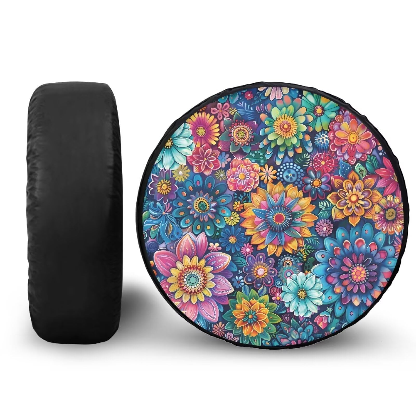 TOADDMOS Mandala Floral Blossoms Ersatzreifenabdeckung, passend für Wohnmobil, SUV, LKW, Reiseanhänger, 35,6 cm, wasserdicht und elastisch, staubdicht, Schutzreifen von TOADDMOS