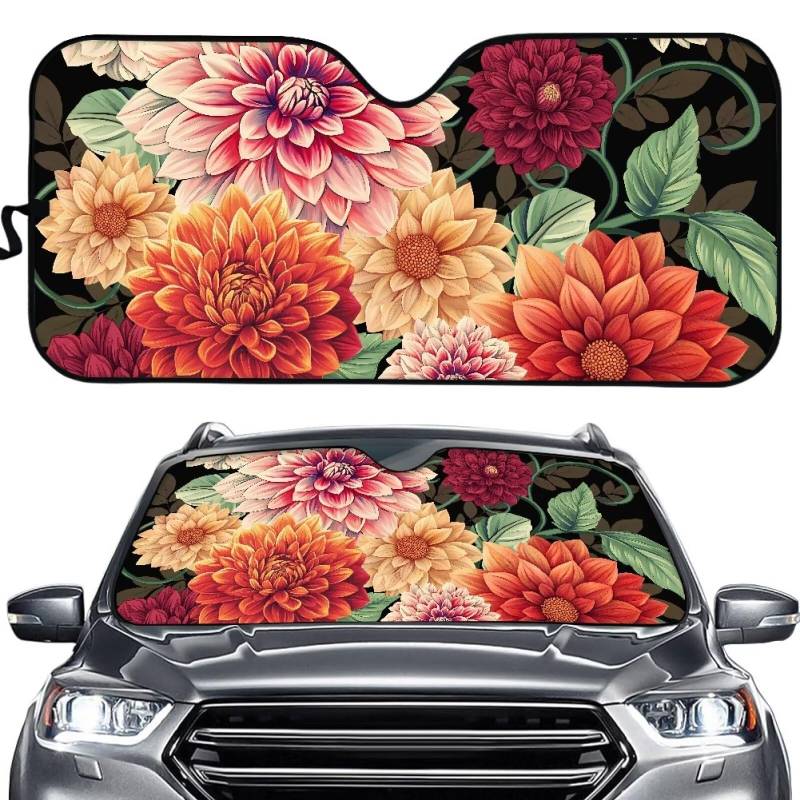 TOADDMOS Mexikanische Dahlien Floral Blossom Sonnenschutz für Frontfenster Blocks UV Strahlen Auto Windschutzscheibe Sonnenschutz Automotive Fenster Sonnenschirme als Autos, SUV, RV, LKW von TOADDMOS