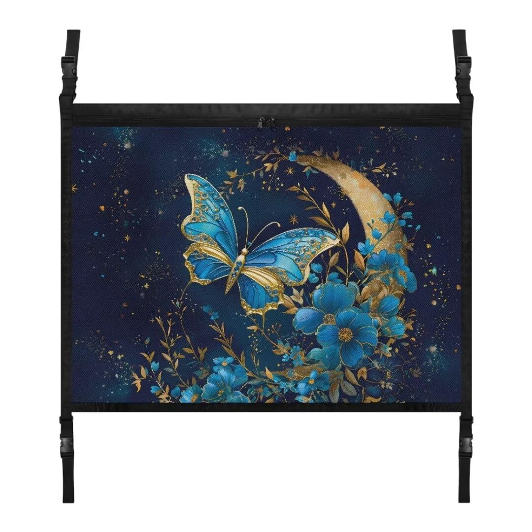 TOADDMOS Mond Schmetterling Auto Decke Speicher Net Floral Blumen Auto Dach Net 31.69"x24.02" Reise Auto Organizer, SUV Camping Zubehör von TOADDMOS