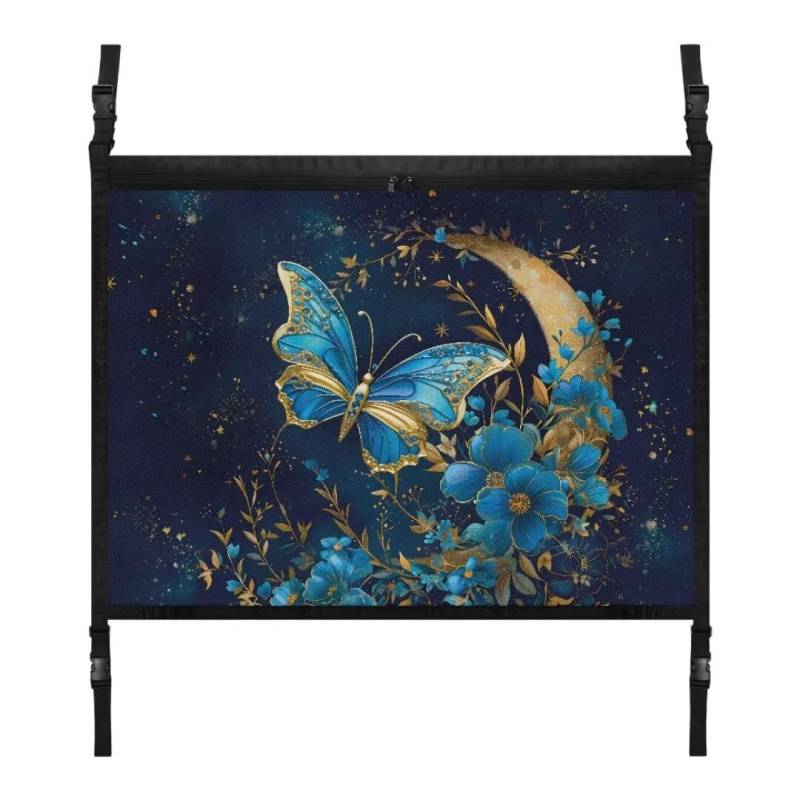 TOADDMOS Mond Schmetterling Auto Decke Speicher Net Floral Blumen Auto Dach Net 31.69"x24.02" Reise Auto Organizer, SUV Camping Zubehör von TOADDMOS