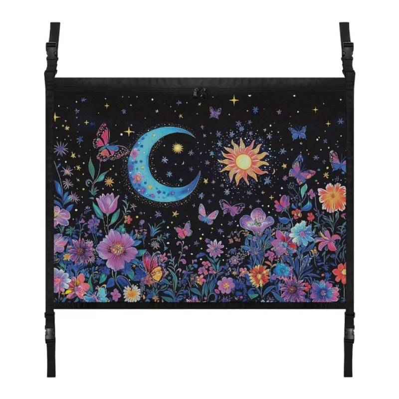 TOADDMOS Mond Sonne Schmetterling Auto Decke Cargo Net Tasche Floral Blumen Große Kapazität SUV Cargo Net, Auto Camping Zubehör von TOADDMOS