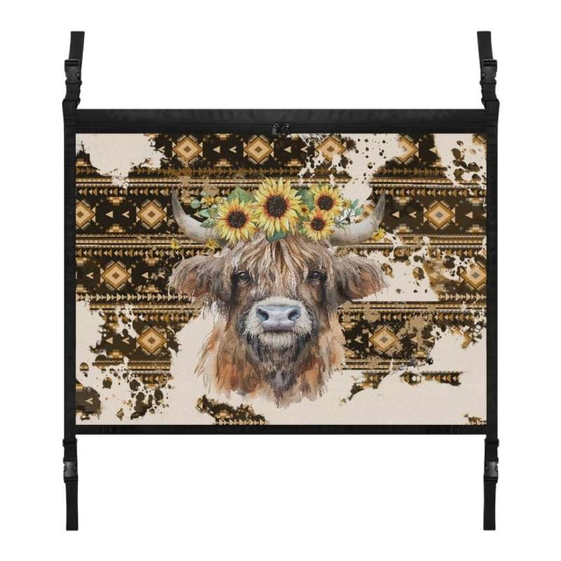 TOADDMOS Navajo Aztec Auto Decken Frachtnetz für SUV Gelbe Sonnenblume Hochland Kuh Auto Camping Lagerung 31.69"x24.02" hängende Netz Lagerung, Auto Dach Zubehör von TOADDMOS