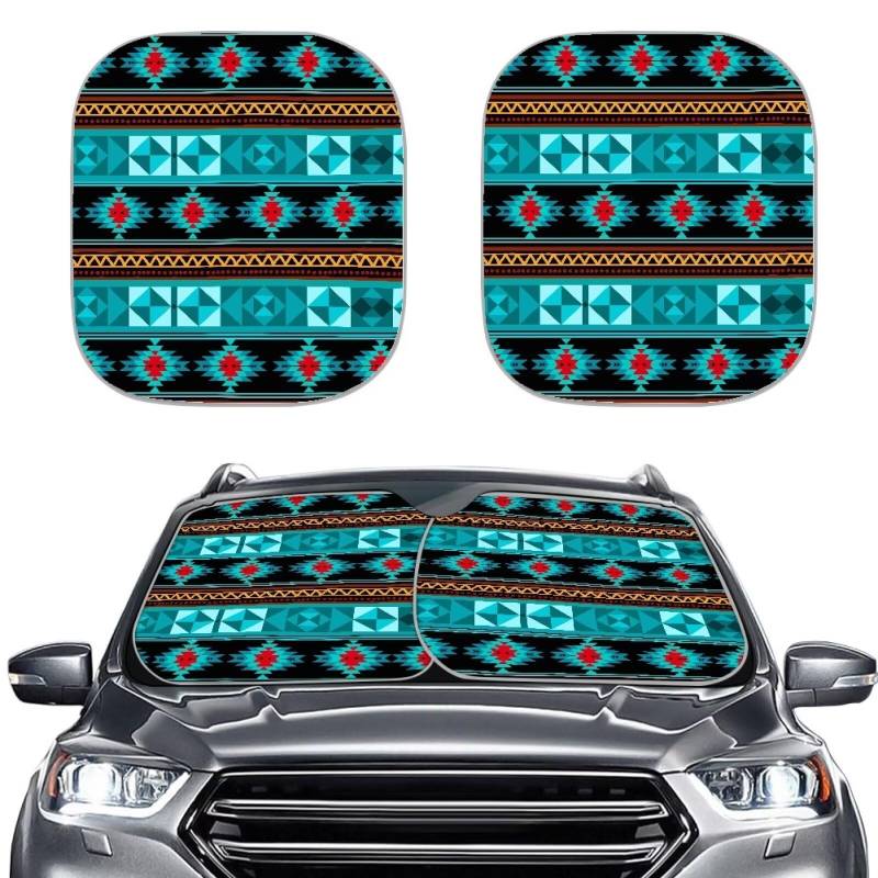 TOADDMOS Navajo Aztec Tribal Windschutzscheibe Sonnenschirme für Auto Ethnische Art Sonnenschirm Visier Set von 2 UV Strahlen Reflektor Shade Blocks UV Strahlen für Innenraum Schutz von TOADDMOS