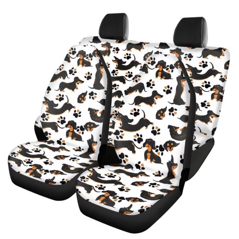 TOADDMOS Nette Dachshund Autositzbezüge Set Hundepfote Print Front Eimer Sitzschutz mit Rücksitz Autositzbezug Auto Zubehör für Auto, SUV, 4-teiliges Set von TOADDMOS