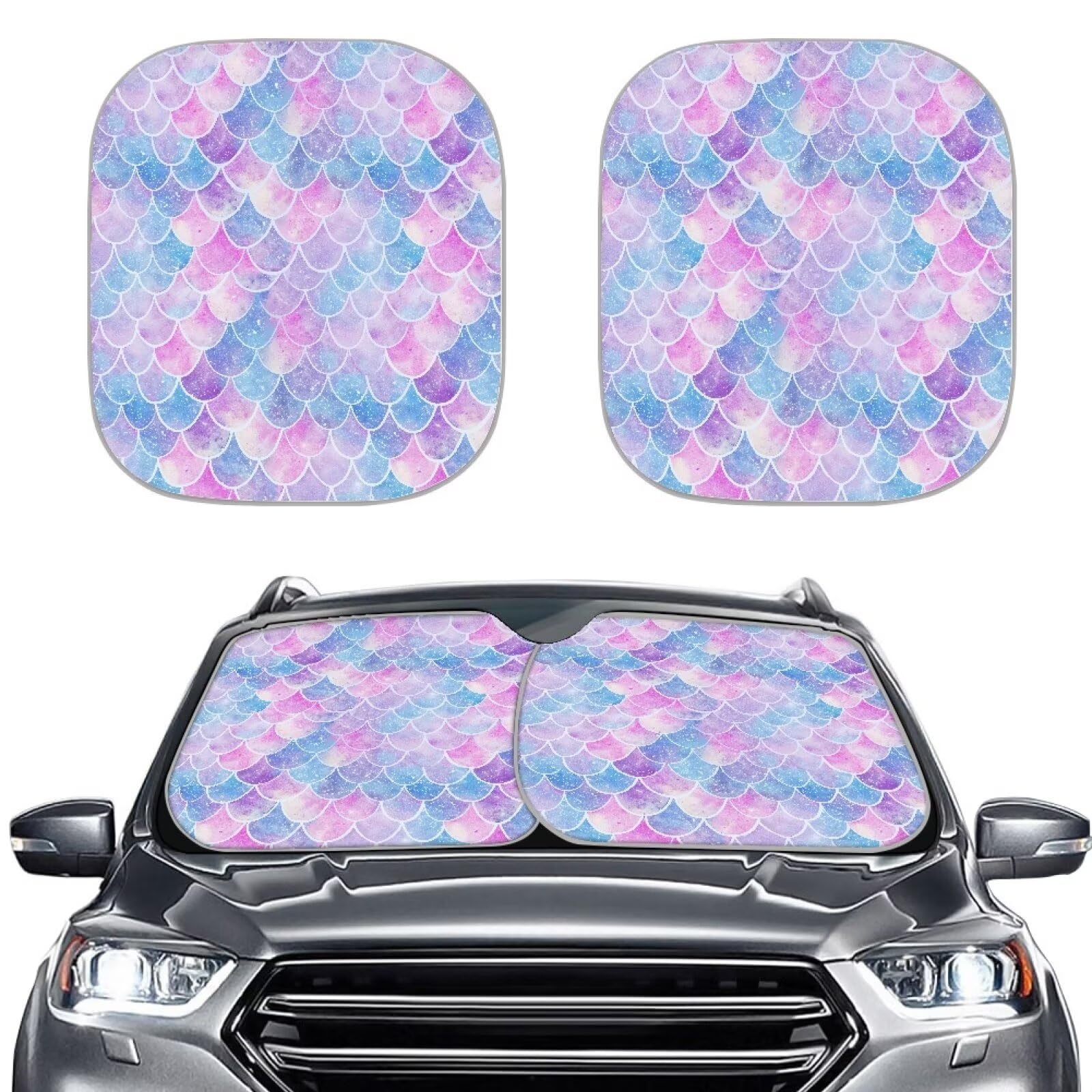 TOADDMOS Pink Blue Fish Scale Sonnenschutz für Auto Frontfenster Klappfenster Sonnenschutz Abdeckung Auto Zubehör für Wärme von TOADDMOS