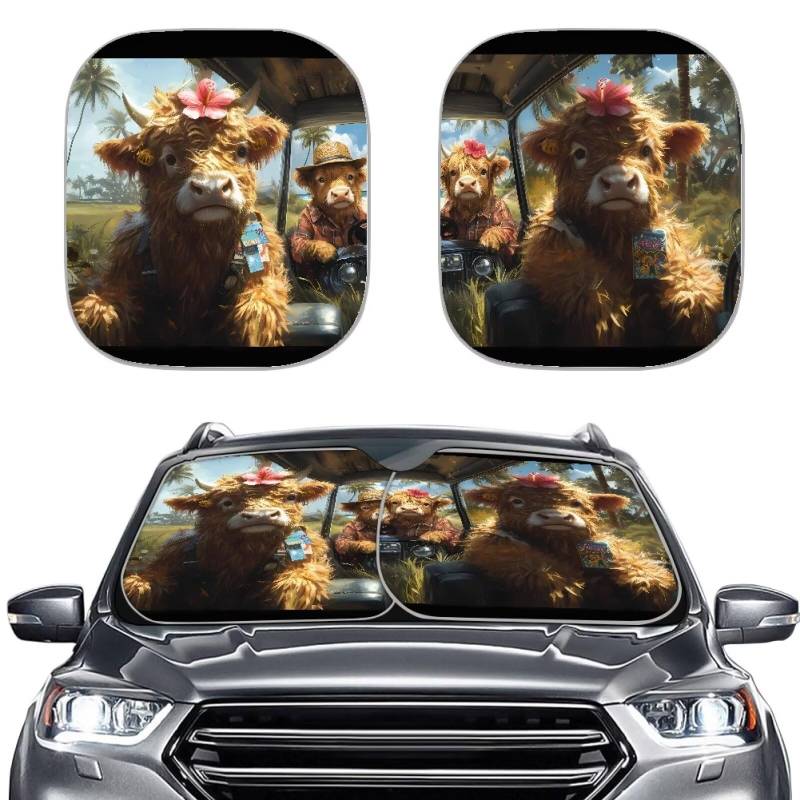 TOADDMOS Prairie Highland Kuh Fahrer Auto Windschutzscheibe Sonnenschirme, 2-Pack, Auto Windschutzscheibe Abdeckung Sonnenschutz Auto Innenraum Zubehör Visier von TOADDMOS