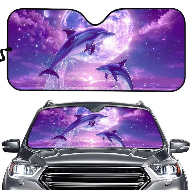 TOADDMOS Purple Moon Dolphin Auto Sonnenschutz Blocks UV Strahlen Sonnenschutz Universal Auto Windschutzscheibe Sonnenschutz schützt Dashboard vor der Sonne von TOADDMOS