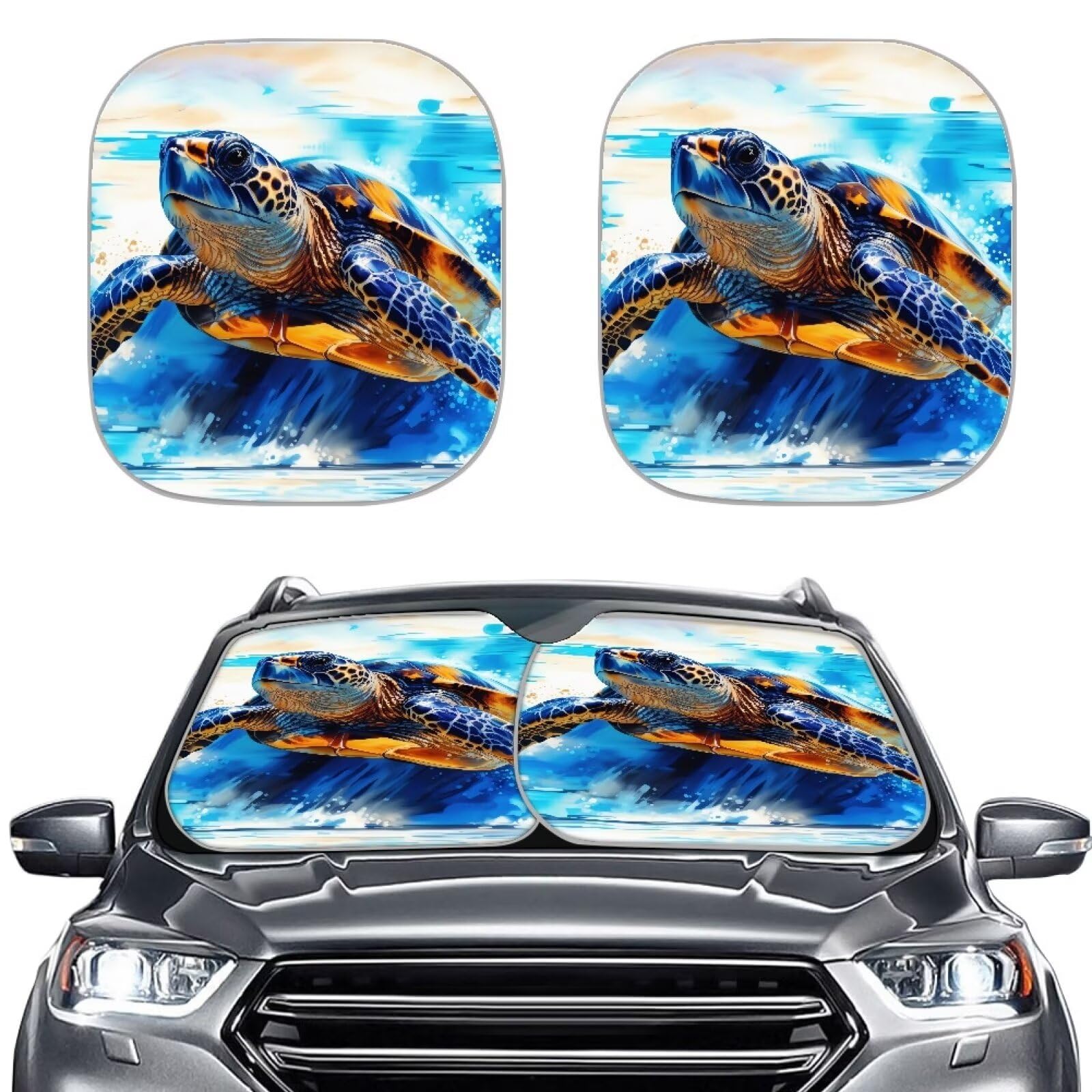 TOADDMOS Retro Schildkröte Auto Windschutzscheibe Sonnenschirme Sonnenschirm Visor Auto Sonnenschirm Klappbarer Sonnenschirm, der Ihr Fahrzeug kühl hält von TOADDMOS