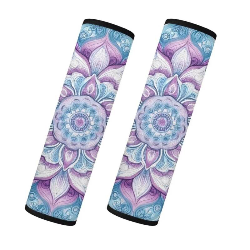 TOADDMOS Rosa Blau Mandala Blossom Auto Sicherheitsgurt Cover Pack von 2 Weiche Warme Gemütliche Dekorative Sicherheitsgurt Kissen Fit für Frauen Nette Mädchen Limousinen, Autos, Vans von TOADDMOS