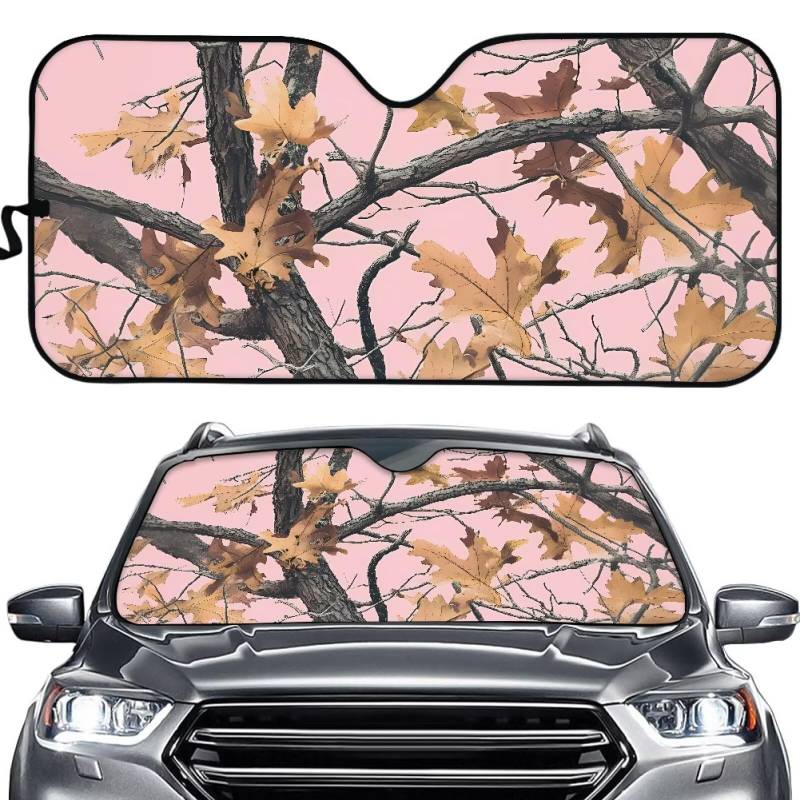 TOADDMOS Rosa Camo Jagd Auto Schatten für Frontfenster Auto Windschutzscheibe Sonnenschirm Auto Faltbarer UV-Strahlreflektor Blockiert UV-Strahlen und hält Ihr Fahrzeug kühl von TOADDMOS