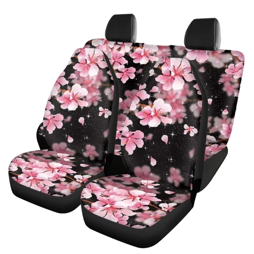 TOADDMOS Rosa Kirschblüte Auto Innenraum Sitzbezug 4pcs Set Stilvolle vordere Sitzbezug und hintere Geteilte Bank Schutz Kfz Fahrzeug Innenbezüge All-Season und Universal Fit Auto Zubehör von TOADDMOS