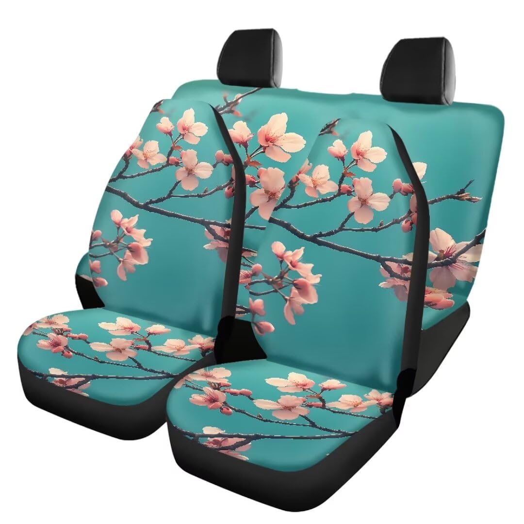 TOADDMOS Rosa Kirschblüte Automobil Sitzbezüge Set von 4 für Vorder- und Rückensitze Weiche Polyester Sitzbezüge Satteldecke Sitzbezüge Zubehör für Auto Trucks Van SUV von TOADDMOS