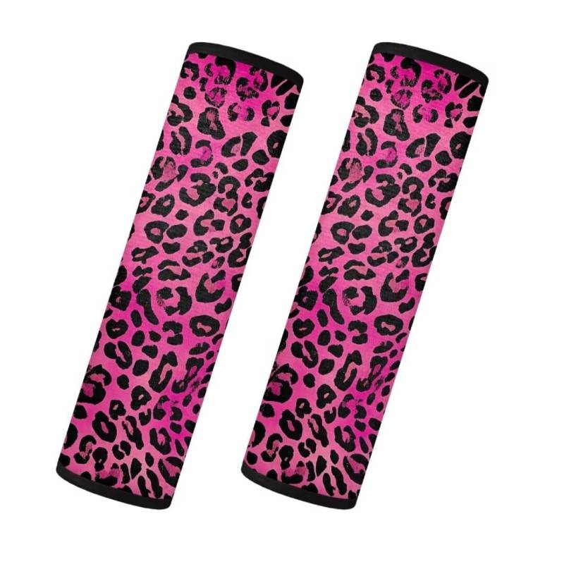 TOADDMOS Rosa Leopard Print Sicherheitsgurt Abdeckungen für Frauen Dame Warme Gemütliche Sicherheitsgurt Kissen 2PCS Mode Universal Auto Sicherheitsgurt Pads, Auto Innenzubehör Dekor von TOADDMOS