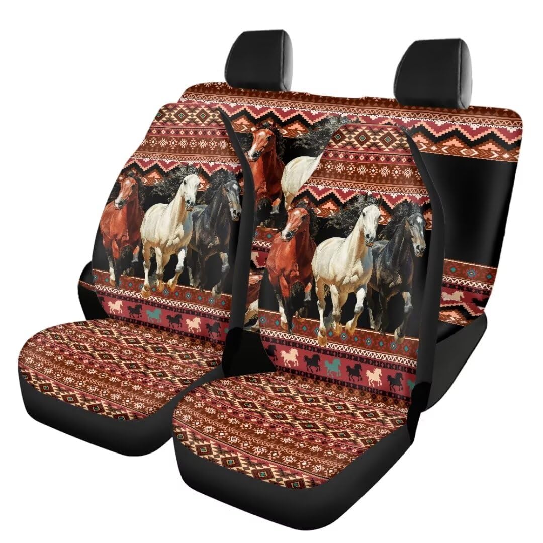 TOADDMOS Running Horses Aztec Geometrie Muster Anti-Rutsch Front Eimer Sitzschutz mit Rückseite Autositz Abdeckung für Autos Dekorative Protektor Abdeckung, Pack von 4 von TOADDMOS