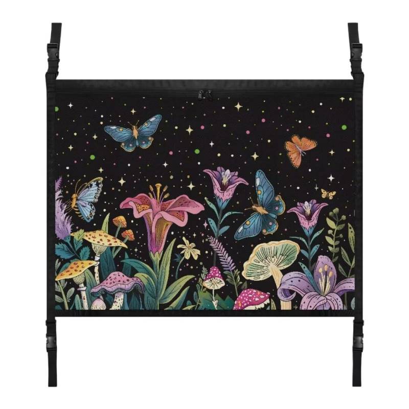 TOADDMOS Schmetterling Auto Decke Cargo Net Tasche Floral Flowers 31.69"x24.02" Hängende Auto Netztasche, Reisezubehör für Auto von TOADDMOS