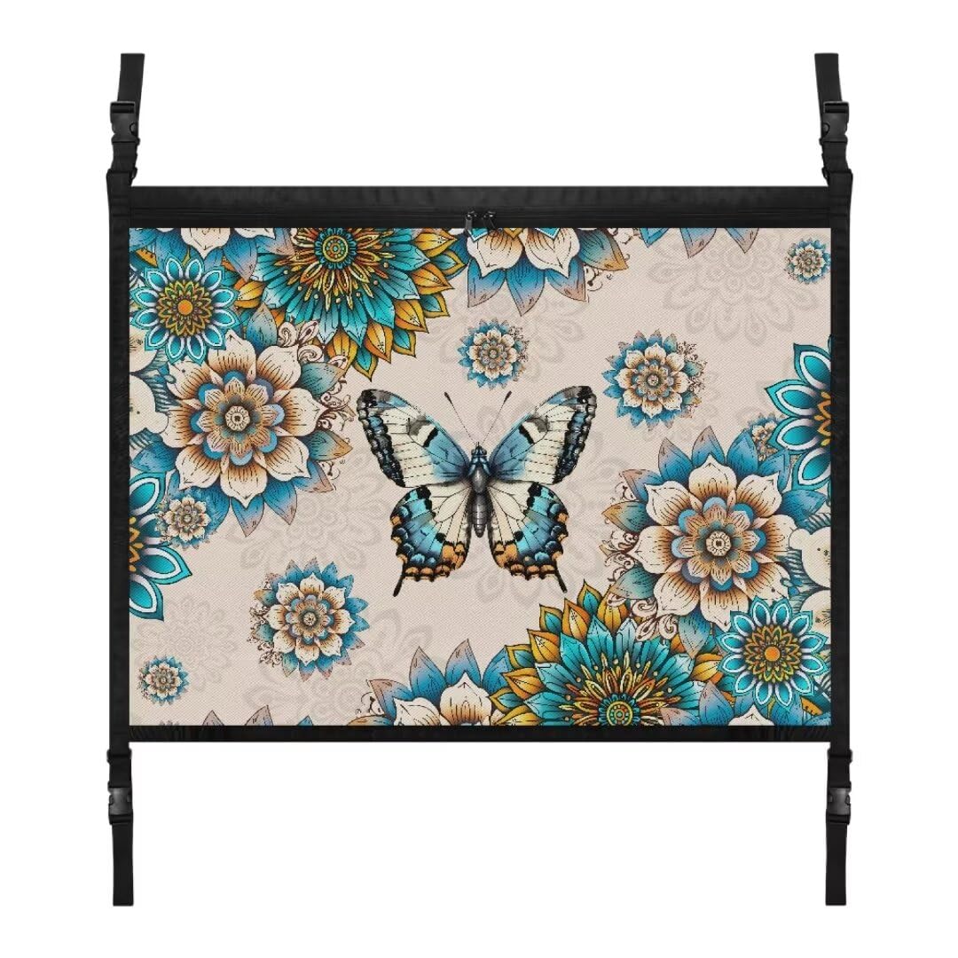 TOADDMOS Schmetterling Auto Innenraum Dach Lagernetz 31.69"x24.02" Boho Mandala Floral Blossom Cargo Storage Net SUV Cargo Net, Reisezubehör für Auto von TOADDMOS