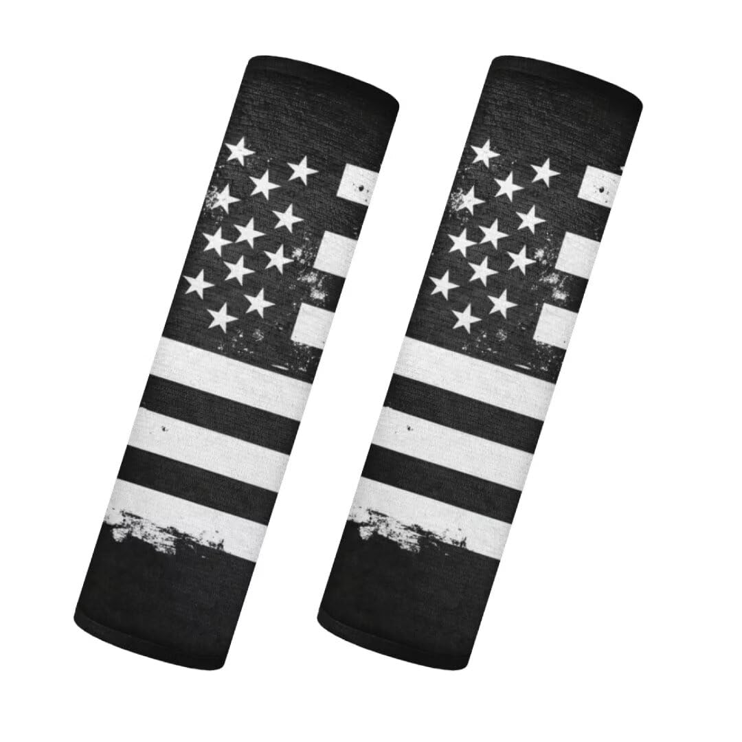 TOADDMOS Schwarz Amerikanische Flagge Sicherheitsgurt Kissen Pack von 2 Patriotisches Design Flanell Auto Sitzgurt Pads Sicherheitsgurt Kissen Fit für die meisten Autos SUVs LKW Vans von TOADDMOS