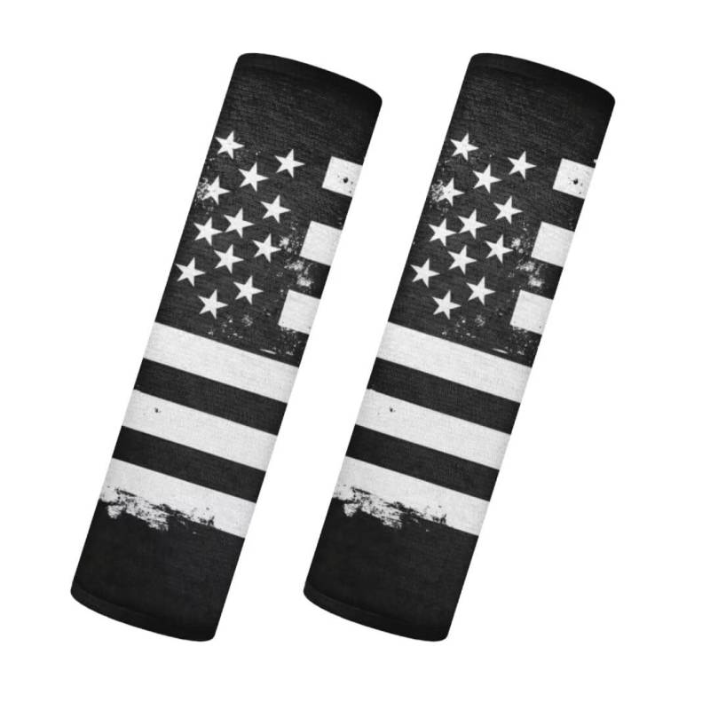 TOADDMOS Schwarz Amerikanische Flagge Sicherheitsgurt Kissen Pack von 2 Patriotisches Design Flanell Auto Sitzgurt Pads Sicherheitsgurt Kissen Fit für die meisten Autos SUVs LKW Vans von TOADDMOS