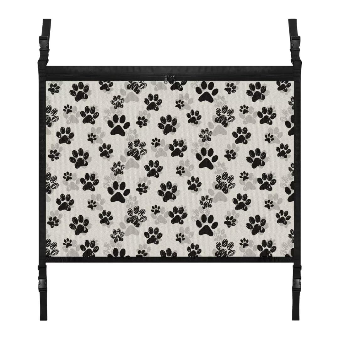 TOADDMOS Schwarz Hund Pfote Druck Auto Decke Cargo Net Tasche Auto Innenraum Dach Speicher Net Car Net Organizer, Reise Zubehör für Auto von TOADDMOS