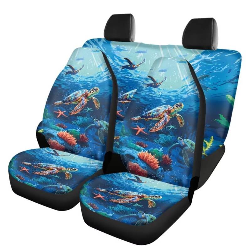 TOADDMOS Sea Turtle Automotive Seat Covers Set von 4 Unterwasser Welt Front Bucket Seat Cover&Rear Split Bench Seat Cover Gesamter Sitzschutz für LKW SUV Van Auto von TOADDMOS