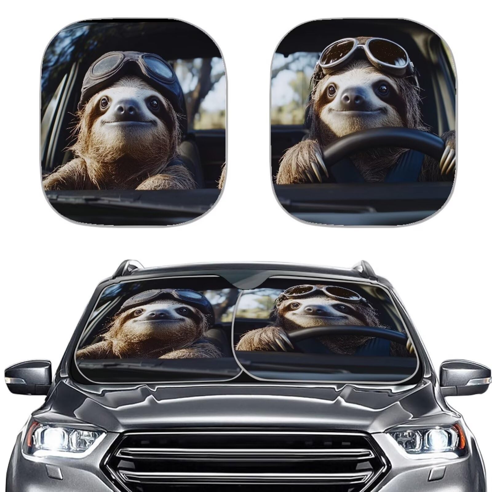 TOADDMOS Sloth Driver Sonnenschutz für Auto Front Fenster Sonnenschutz Set von 2 Visier Faltbare Auto Sonnenschutz, Auto Auto Zubehör für Kühle Innenräume von TOADDMOS