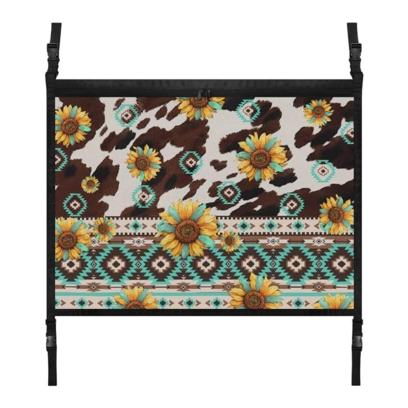 TOADDMOS Sonnenblume Aztec Tribal Cargo Net für Innen Auto Dach Braun Kuh Spots Auto Lagerung Organizer, Auto Zubehör für Reisen von TOADDMOS