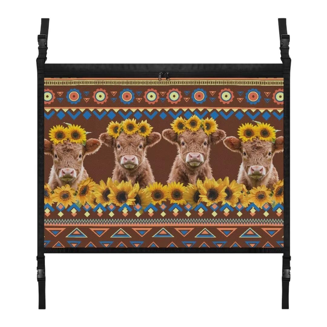 TOADDMOS Sonnenblume Hochland Kuh Ladung Lagernetz Navajo Aztec Frachtnetz für Innen Auto Dach Auto Lagerung Netztasche, Auto Zubehör für Reisen von TOADDMOS