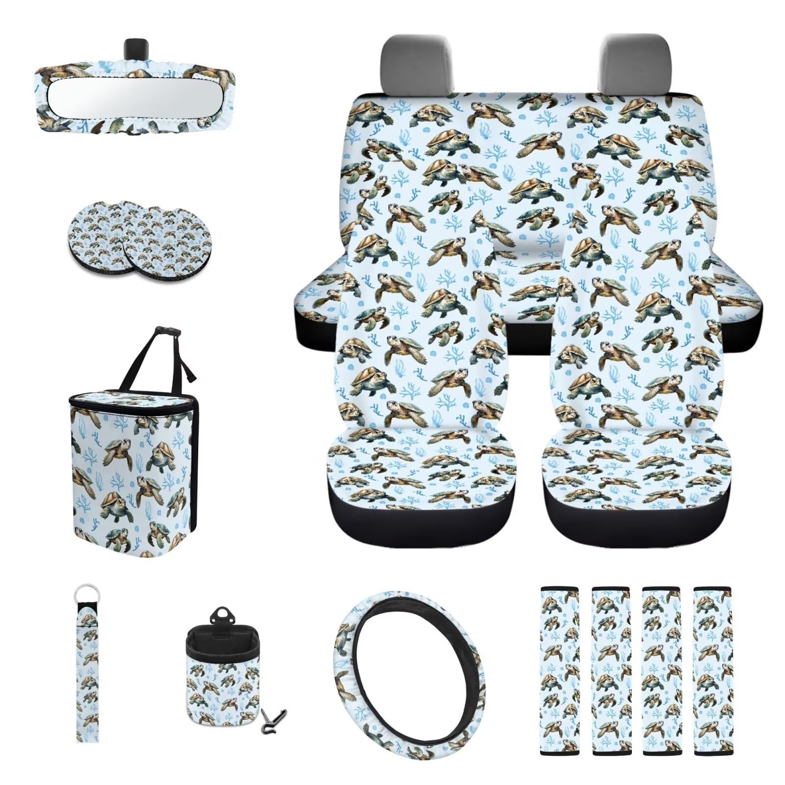 TOADDMOS Sonnenblume Kuh 15er Set Lenkradbezug Sicherheitsgurt Kissen Pad Mülleimer Halterung Sonnenbrillenhalter Rückspiegel Abdeckung Becherhalter Schlüsselanhänger Autozubehör von TOADDMOS