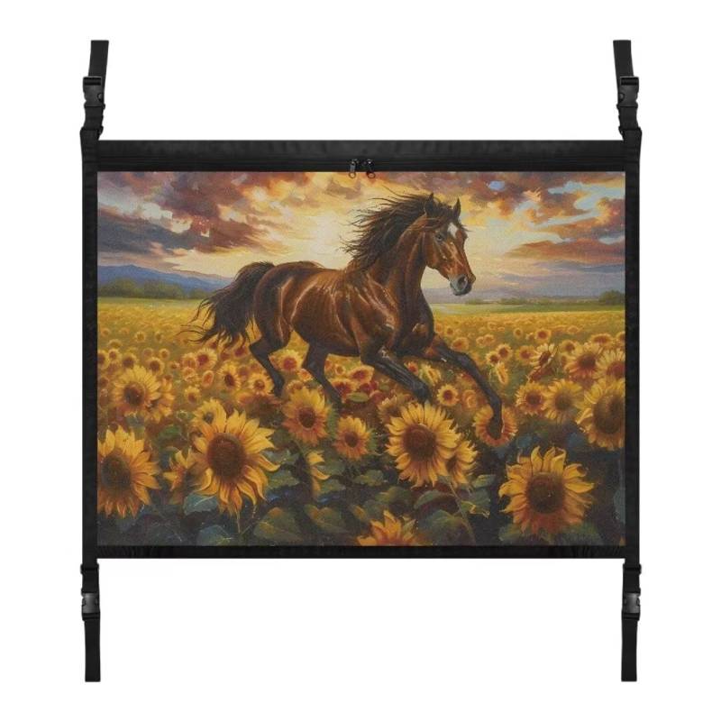 TOADDMOS Sonnenuntergang Pferd Frachtnetz für Auto Decke Auto Organizer Gelbe Sonnenblume Auto Innenraum Dach Lagerung Net-31.69"x24.02",Camping Auto Zubehör von TOADDMOS