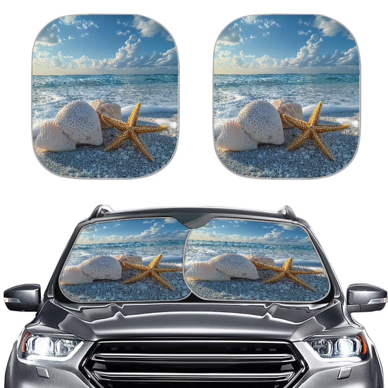 TOADDMOS Strand Seesterne Conch Auto Sonnenschutz Set von 2 Blocking Sonnenschutz Abdeckung Sonnenschutz Visier Front Windschutzscheibe Sonnenschutz Sonnenschutz Sonnenschutz für kühle Innenräume von TOADDMOS