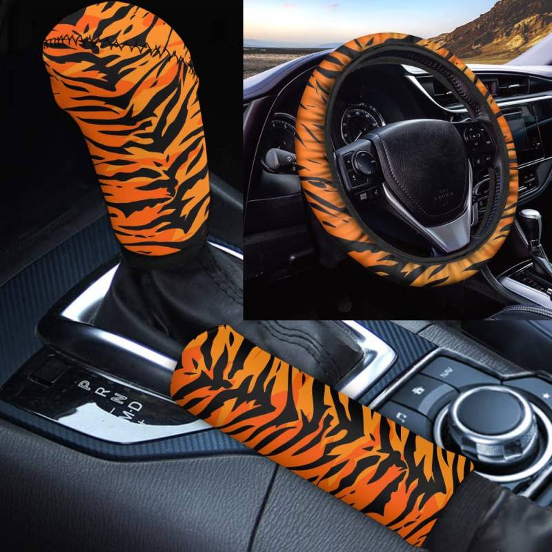 TOADDMOS Tiger Prints Auto Lenkrad und Schaltknauf Abdeckung Handbremsenabdeckungen Universal Automotive Decor Protector 3 in 1 von TOADDMOS