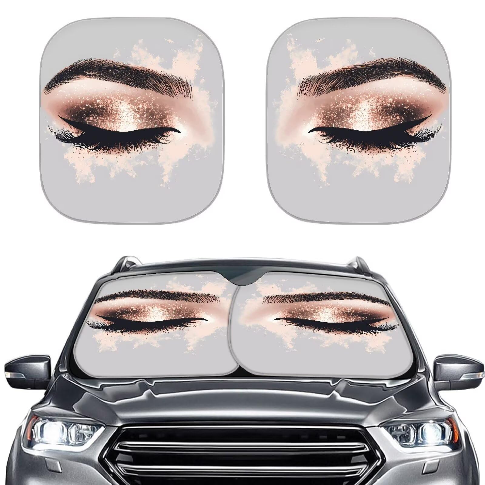 TOADDMOS Trendige Auto Frontfenster Sonnenschirme für Frauen Mädchen Rose Gold Augen Wimpern UV Strahlen Reflektor Schatten für Auto Visier Pack von 2 Frontfenster halten Ihr Fahrzeug kühl von TOADDMOS