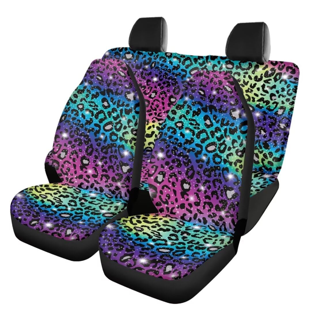 TOADDMOS Universal Sitzbezüge für Autos Regenbogen Leopard Print Vorderer Rücksitz Protektor Kfz Fahrzeug Innenbezüge Auto Zubehör für Auto, SUV, 4-teiliges Set von TOADDMOS