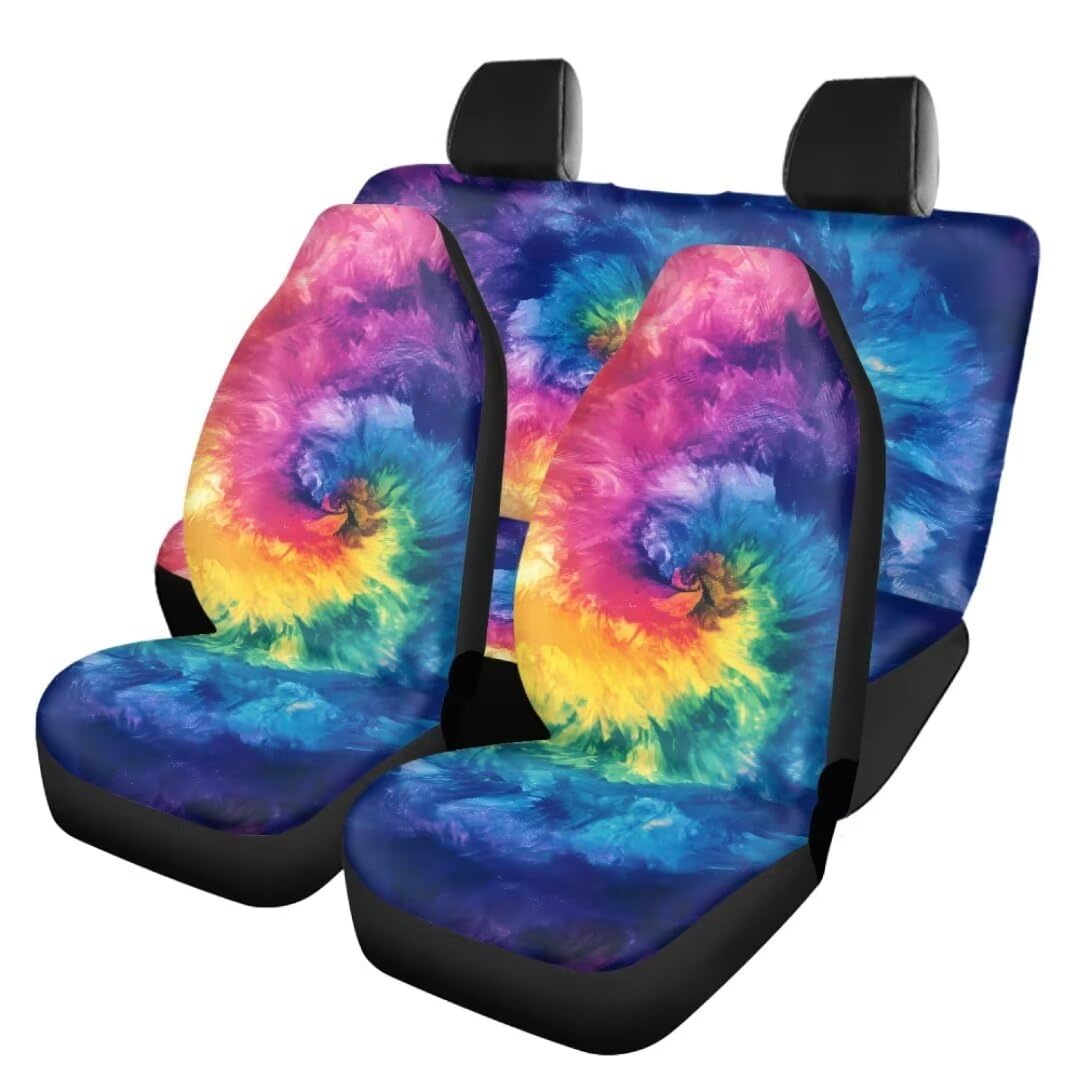 TOADDMOS Universal Sitzbezüge für Autos Regenbogen Tie-Dye Print Full Wrapping Edge Fahrer Sitzbezug mit Rücksitz für LKW SUV Van Auto,4 Stück Set von TOADDMOS