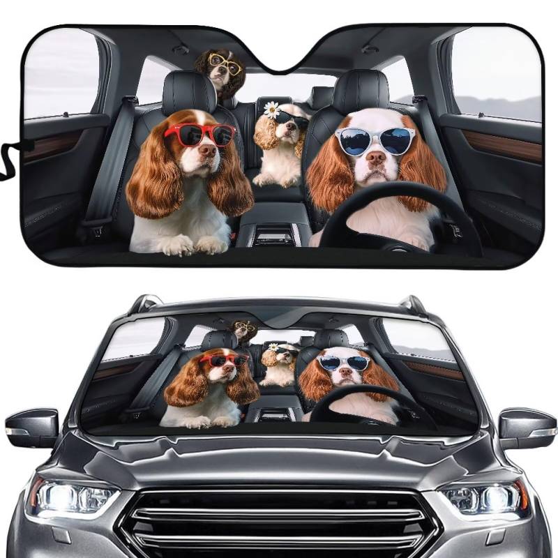 TOADDMOS Urlaub König Charles Spaniel Auto Windschutzscheibe Sonnenschutz Automobil Auto LKW SUV Vorderfenster Schild Reflektierende Blocks Hitze und Sonne von TOADDMOS