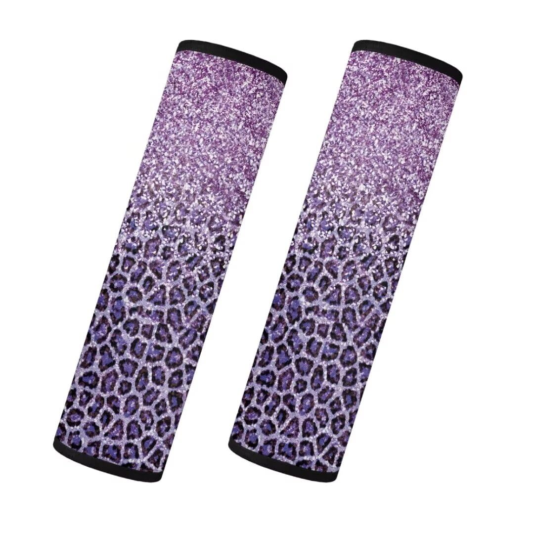 TOADDMOS Warm Gemütliche Sicherheitsgurt Abdeckungen Frauen Lila Starlight Leopard Print Sicherheitsgurt Kissen Bequeme Auto Sicherheitsgurt Pads Fit für die meisten Autos SUVs LKW Vans von TOADDMOS