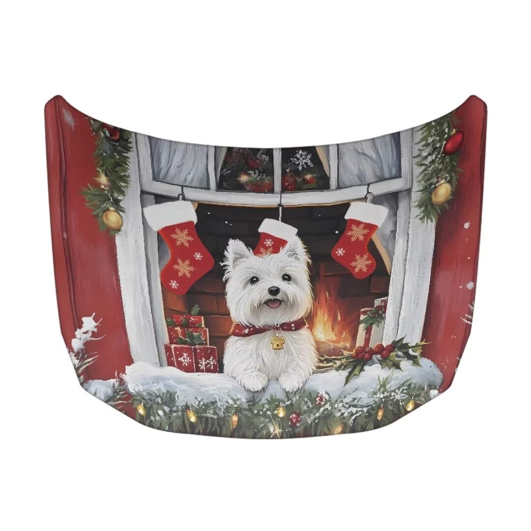 TOADDMOS Weihnachten Yorkshire Terrier Auto Haube Abdeckung Dekorative elastische Stoff Abdeckung Schnell trockene Auto Haube Abdeckung Auto Winter Zubehör von TOADDMOS