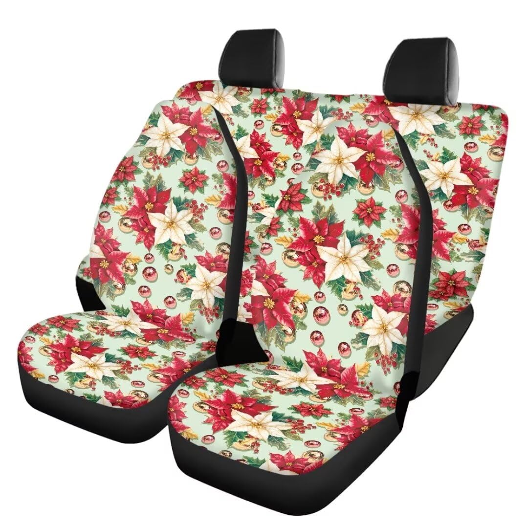 TOADDMOS Weihnachtsblume Auto Innenraum Sitzbezug Set Poinsettia Trendy Die ganze Saison Vorder Rücksitz Bezüge Rutsch Universal Fit für Fahrzeuge Gesamter Sitzschutz,4 Stück Set von TOADDMOS