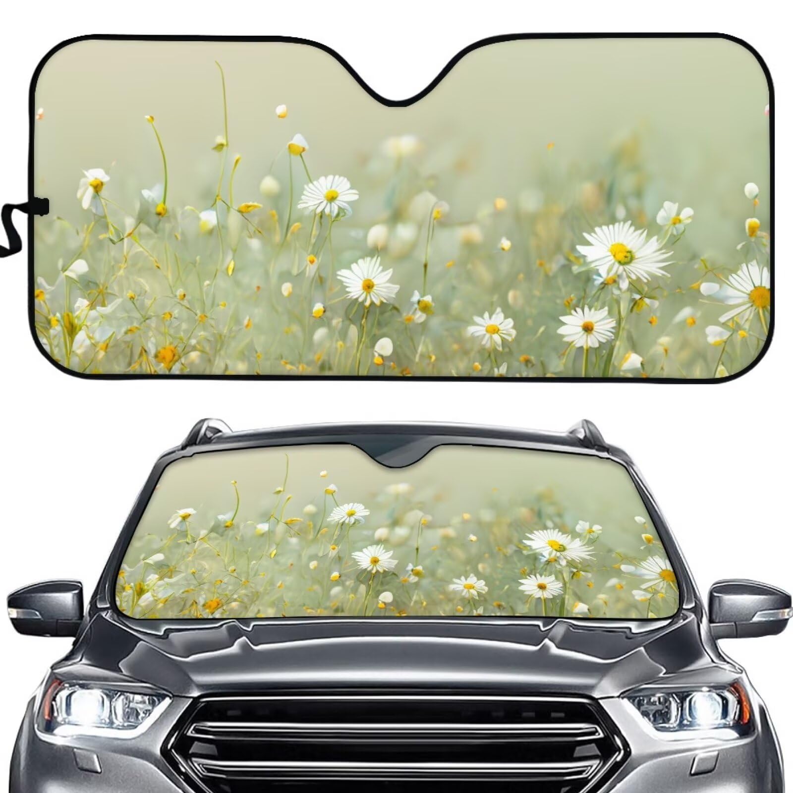 TOADDMOS Weiß Daisy Auto Windschutzscheibe Sonnenschirm Reflektierende Auto Screen Protector Front Window Shield für Auto Innenraum Zubehör für Hitze von TOADDMOS