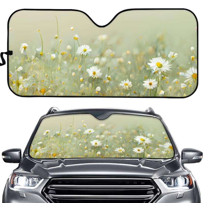 TOADDMOS Weiß Daisy Auto Windschutzscheibe Sonnenschirm Reflektierende Auto Screen Protector Front Window Shield für Auto Innenraum Zubehör für Hitze von TOADDMOS